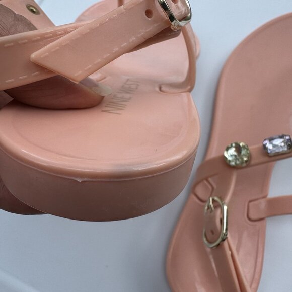 Nine West Womens Juniper Peach Jeweled Thong Jelly Sandals Sz7 & Brooks Preowned - Picture 1 of 7